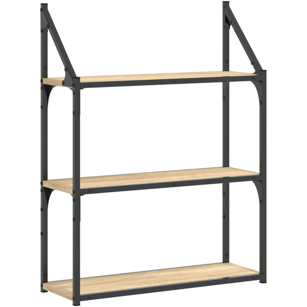 vidaXL 3 Shelf Sonoma Oak Wooden Wall Rack Image 1