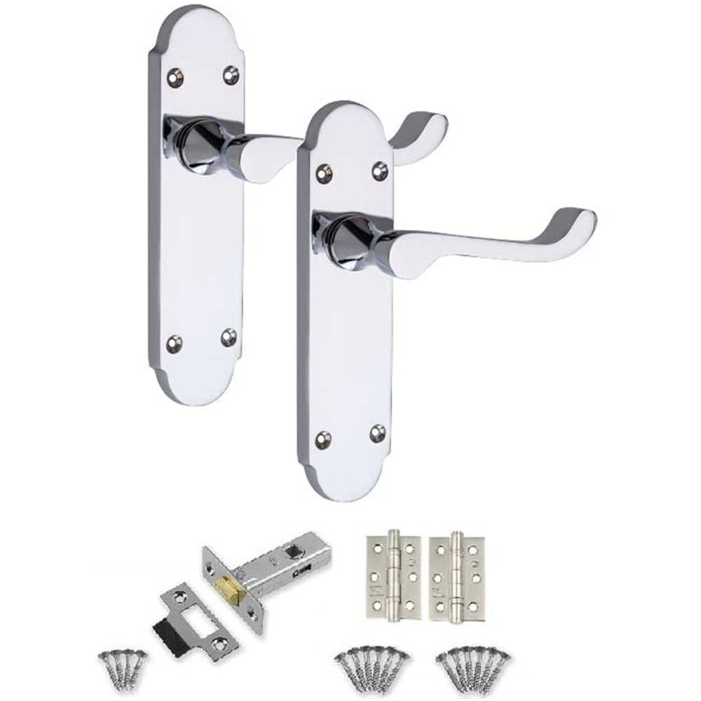 Golden Grace Polished Chrome Victorian Epsom Scroll Latch Door Handle Pair 168 x 40mm 4 Pack Image 2
