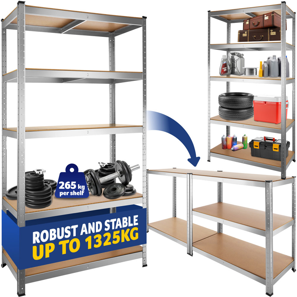 tectake 5 Shelf Silver Galvanised Steel Garage Shelving Unit 180 x 45 x 90cm Image 2