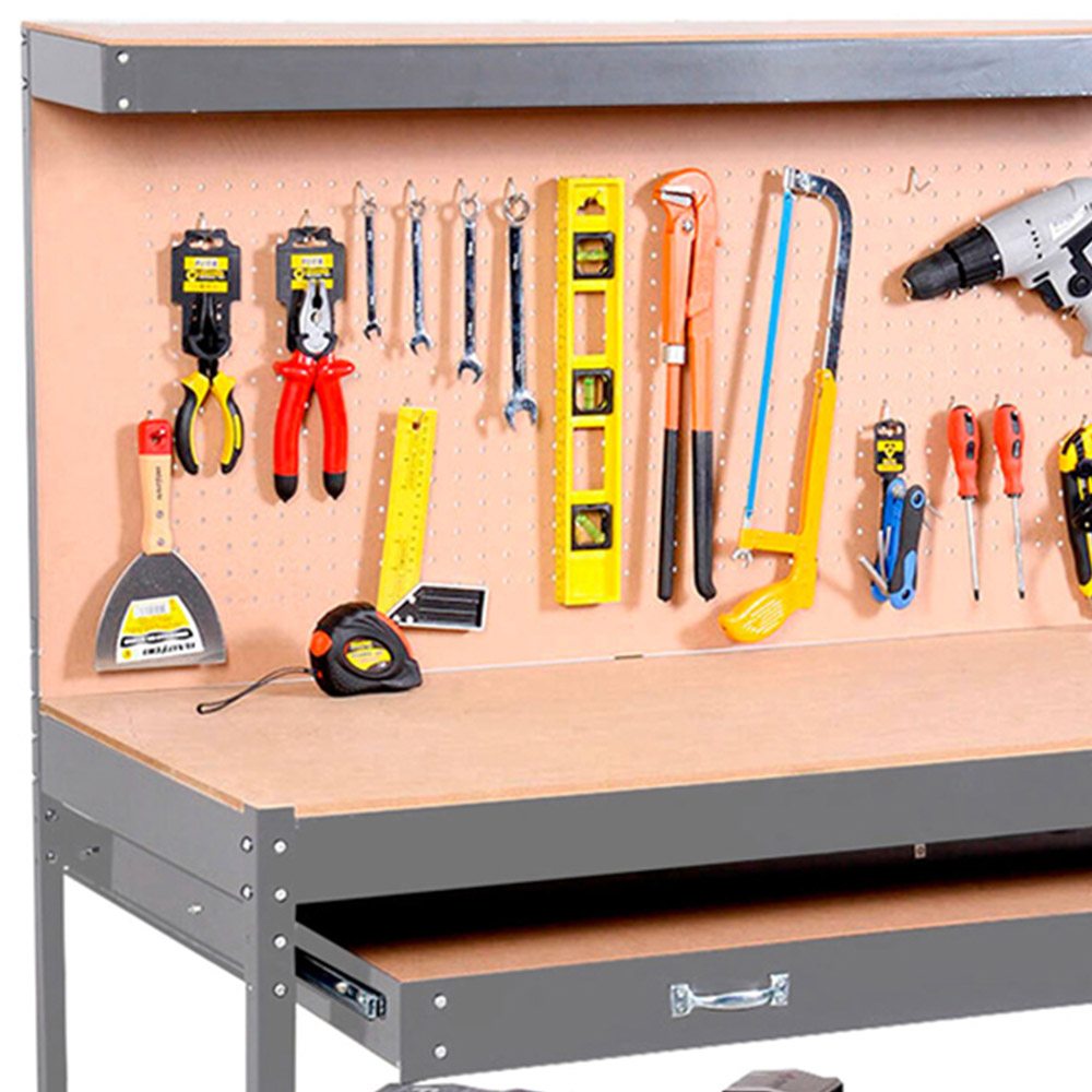 Neo Grey Heavy-Duty Steel Pegboard Drawer Workbench Image 2