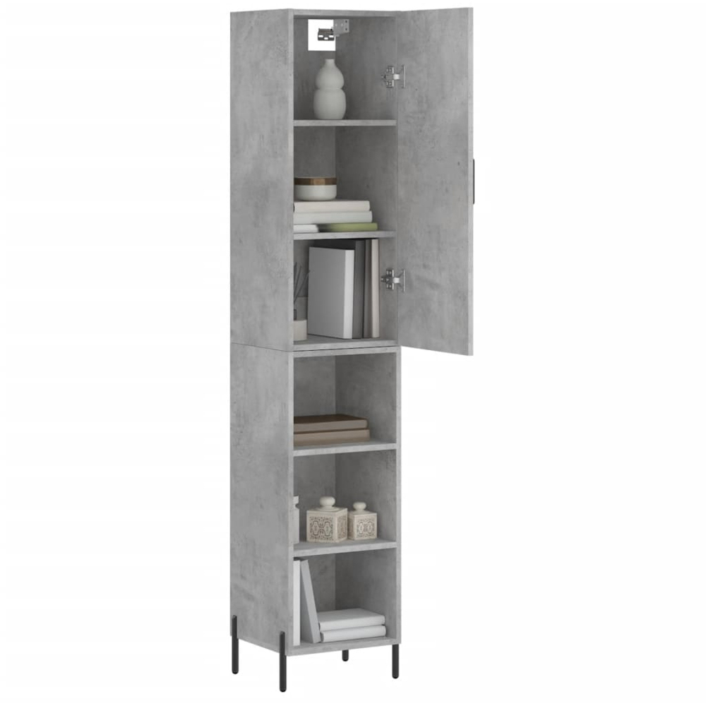 vidaXL Single Door 3 Shelf Concrete Grey Highboard with Black Handle Image 3