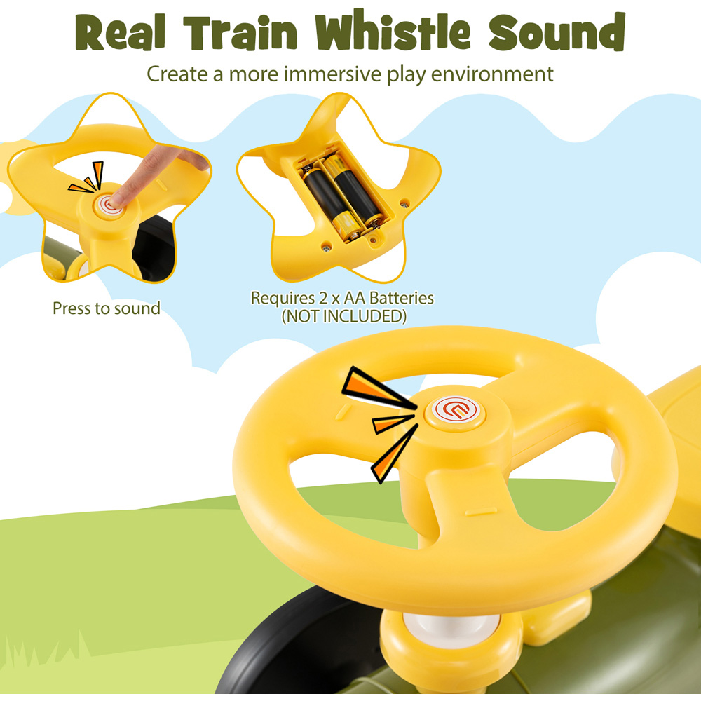 Costway Kids Green Ride On Push Car Train with Sound Button and Storage Compartment Image 7