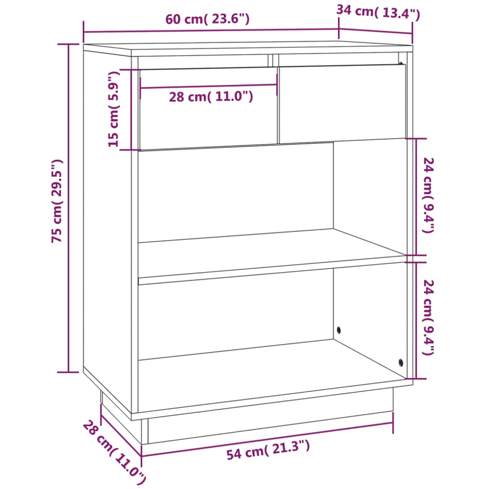 vidaXL 2 Drawer 2 Shelf Black Console Cabinet Image 9