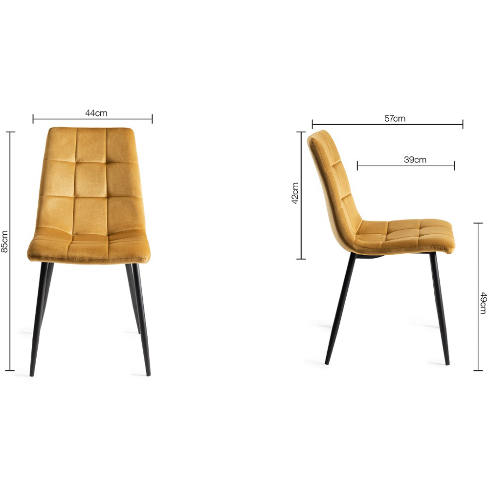 Bentley Designs Mondrian Set of 2 Mustard Velvet Dining Chair Image 7