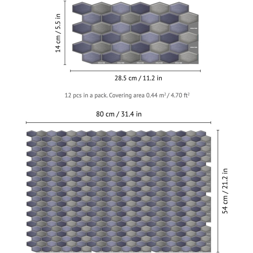Walplus Honeycomb Hexa Dark Blue and Grey Tile Sticker 12 Pack Image 6