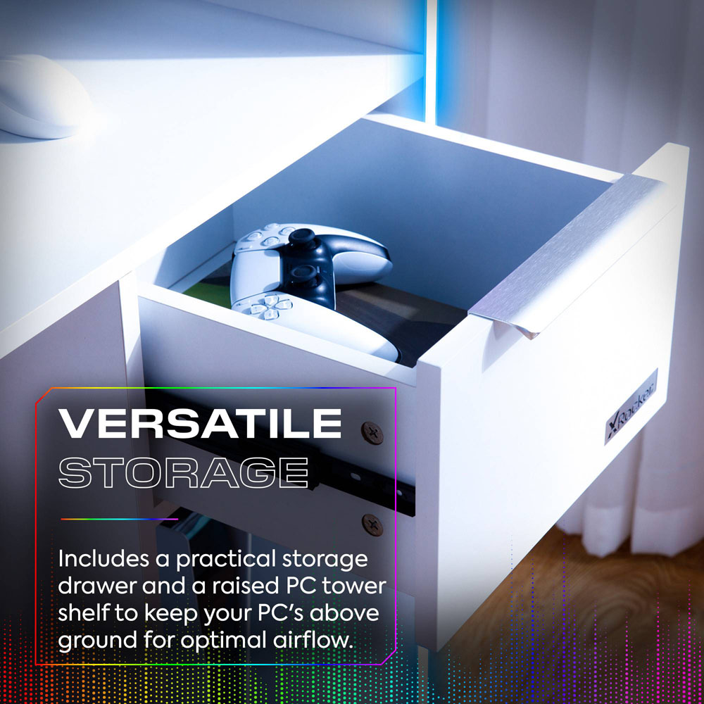 X Rocker Electra Single Drawer 2 Shelf RGB Gaming Desk with Wireless Charging White Image 6