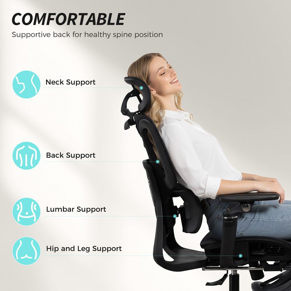Portland Black Mesh Ergonomic Office Chair with Lumbar Support and 6D Armrests Image 7