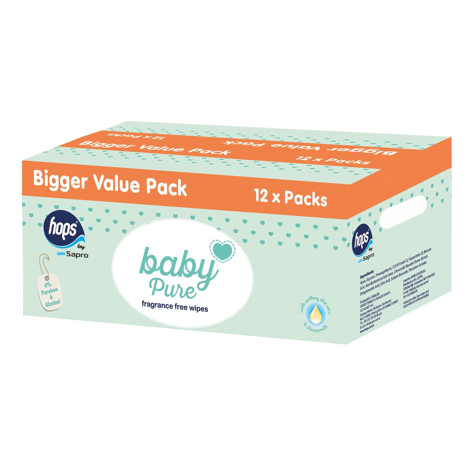 Hops Baby Pure Fragrance Free Wipes - Blue Image