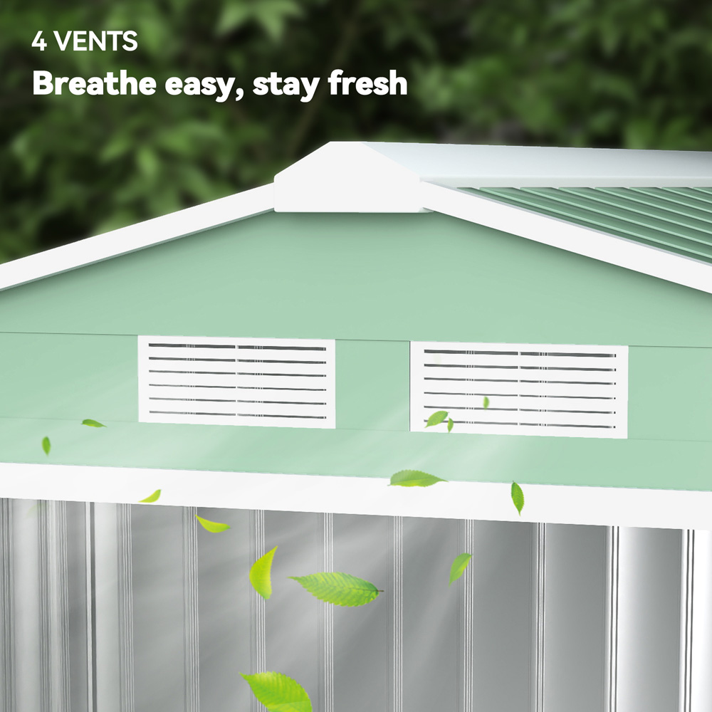 Outsunny 7 x 4ft Light Green Metal Apex Garden Shed with Foundation Kit and Vents Image 7