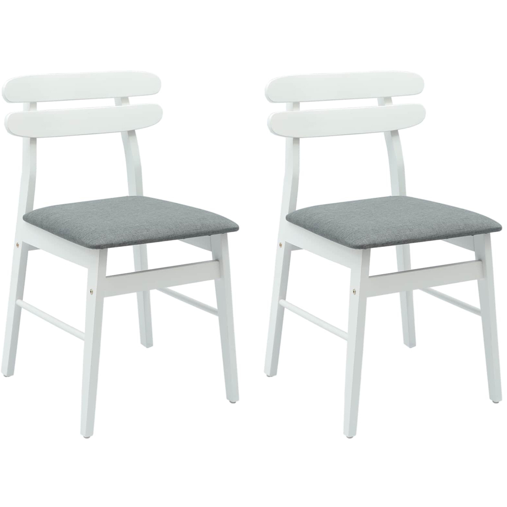 vidaXL Set of 2 White and Grey Rubberwood Rectilinear Vintage Dining Chairs Image 8