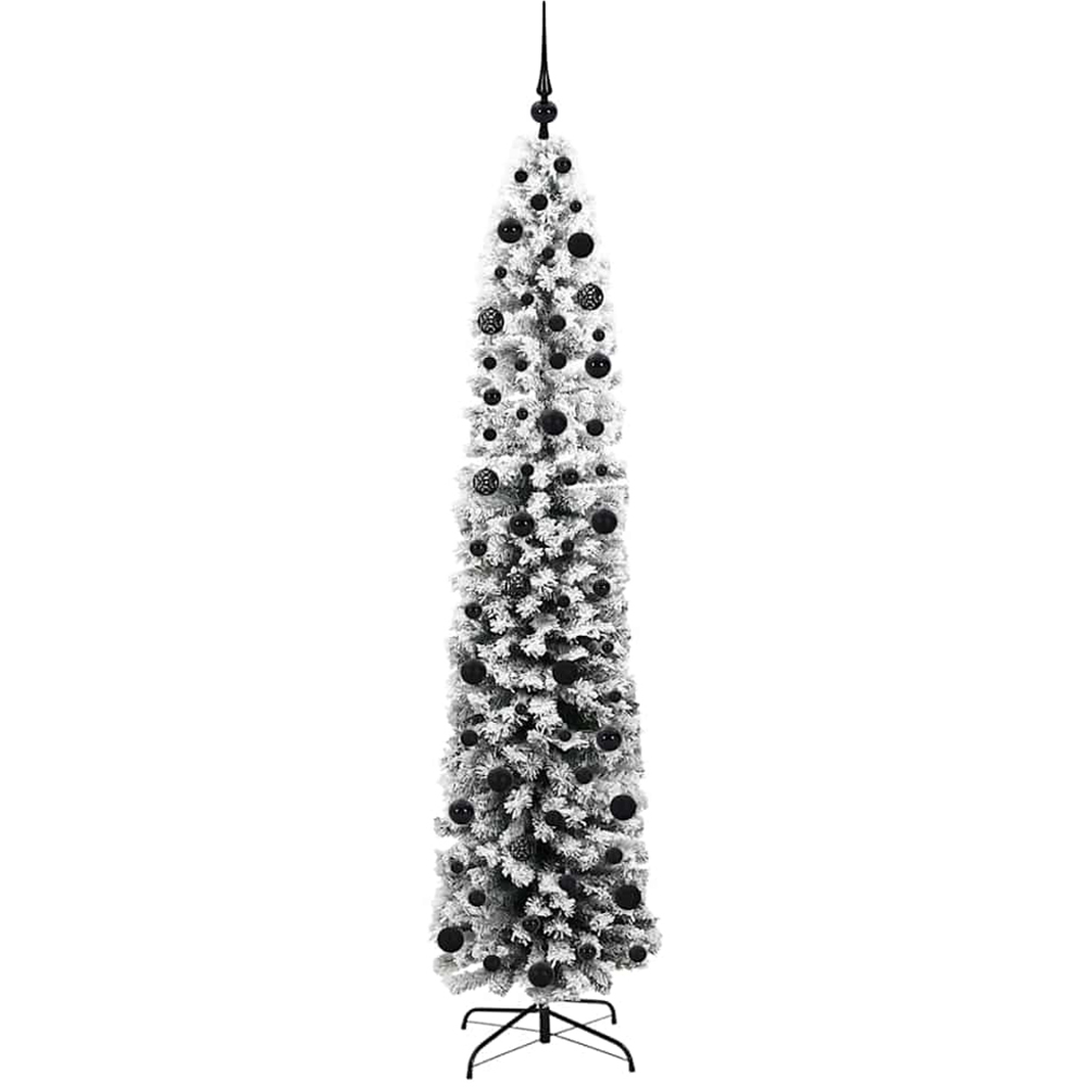 vidaXL 300 LED Pre-Lit Black Baubles Green Artificial Snow Flocked Christmas Tree 7ft Image 4