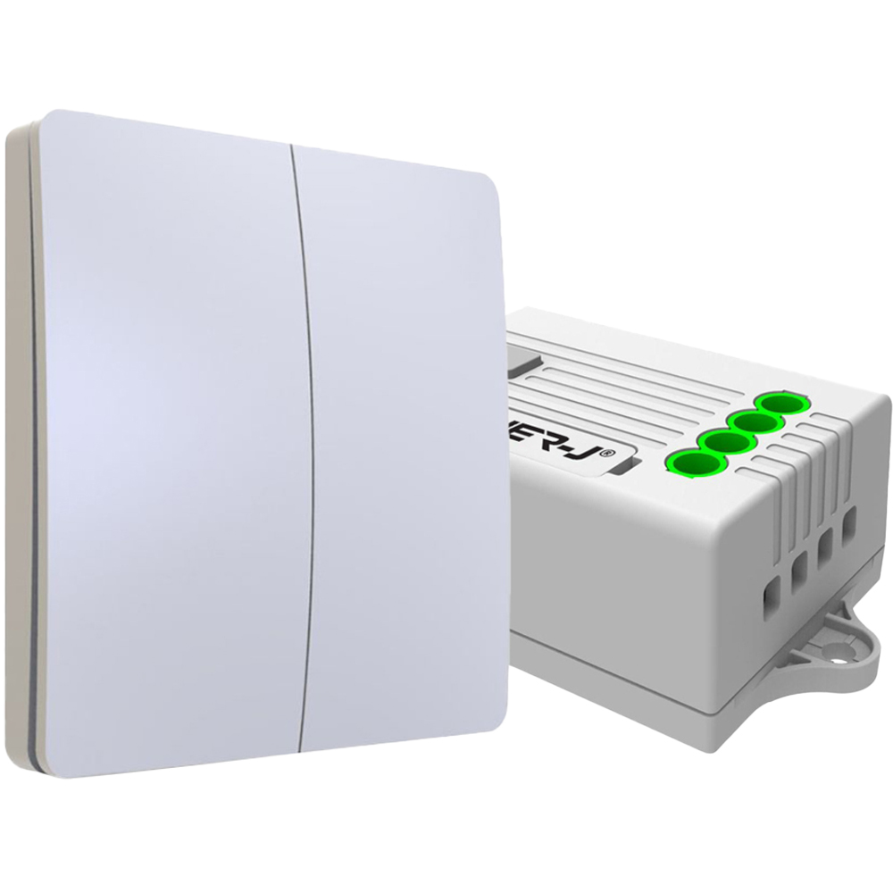 ENER-J 2 Gang White Wireless Kinetic Switch with 2 Pack 500W RF Dual Receiver Module Image 1
