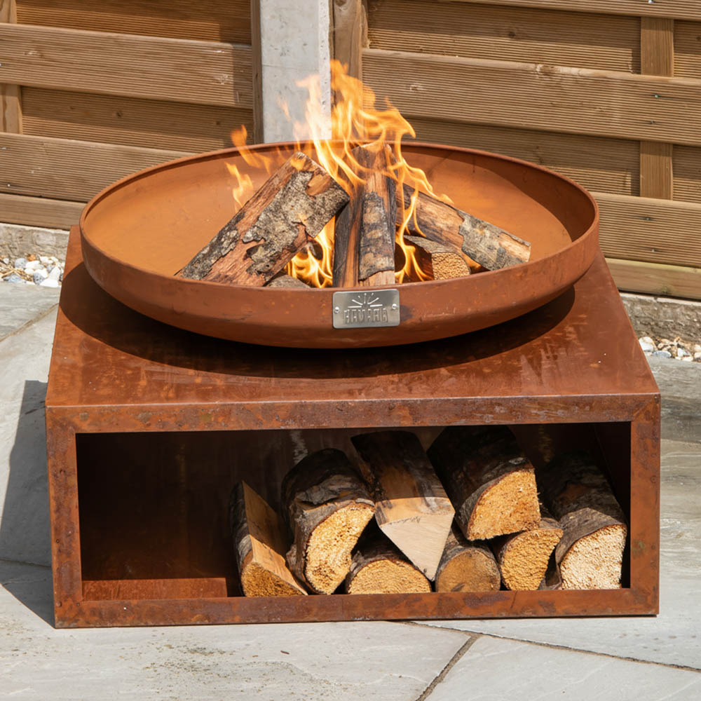 Havana Tierra Outdoor Steel Fire Bowl and Log Store 37cm Image 9
