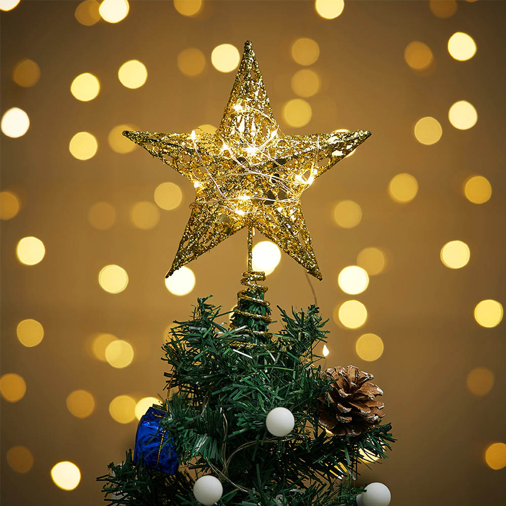 Living and Home Gold Sequin Christmas Tree Topper with LED Lights 0.65ft Image 7