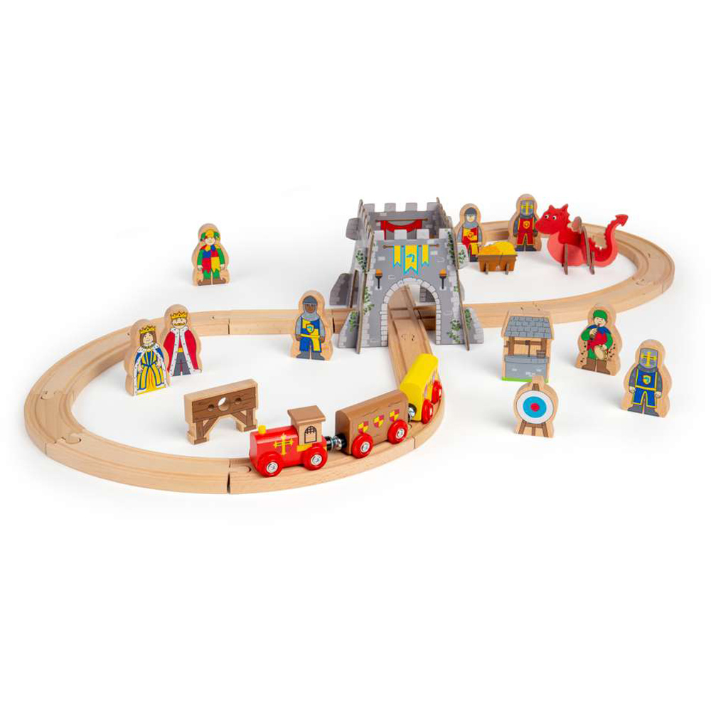 Bigjigs Rail Kids Medieval Train Railway Themed Playset 33 Piece Image 2