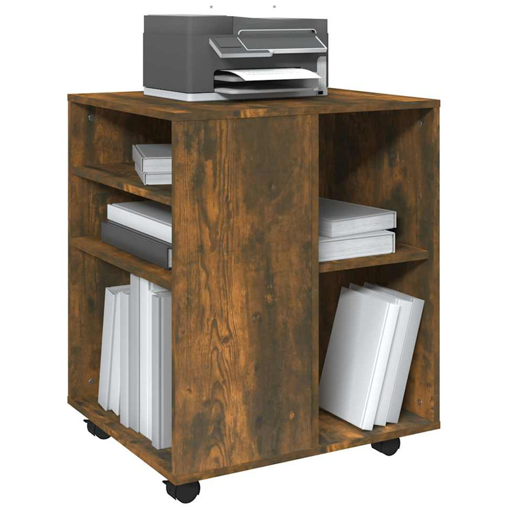 vidaXL 5 Shelf Smoked Oak Rolling Cabinet Image 4