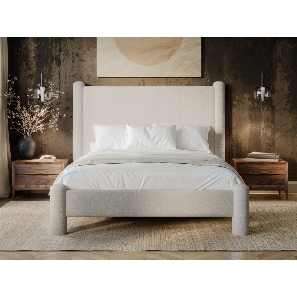 Flair Rayne Double Beige Boucle Fabric Pillar Bed Image 4