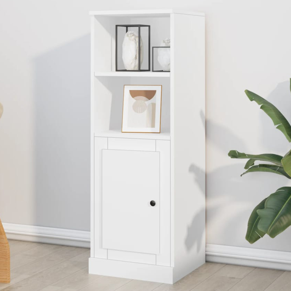 vidaXL Single Door 2 Shelf White Highboard Image 1