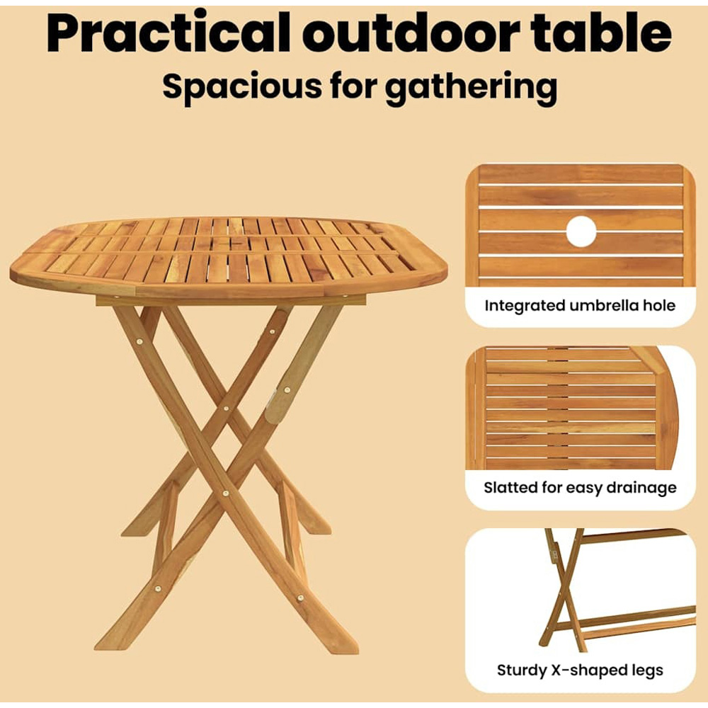 Walplus 6 Seater Brown Solid Eucalyptus Wood Foldable Garden Table Image 5