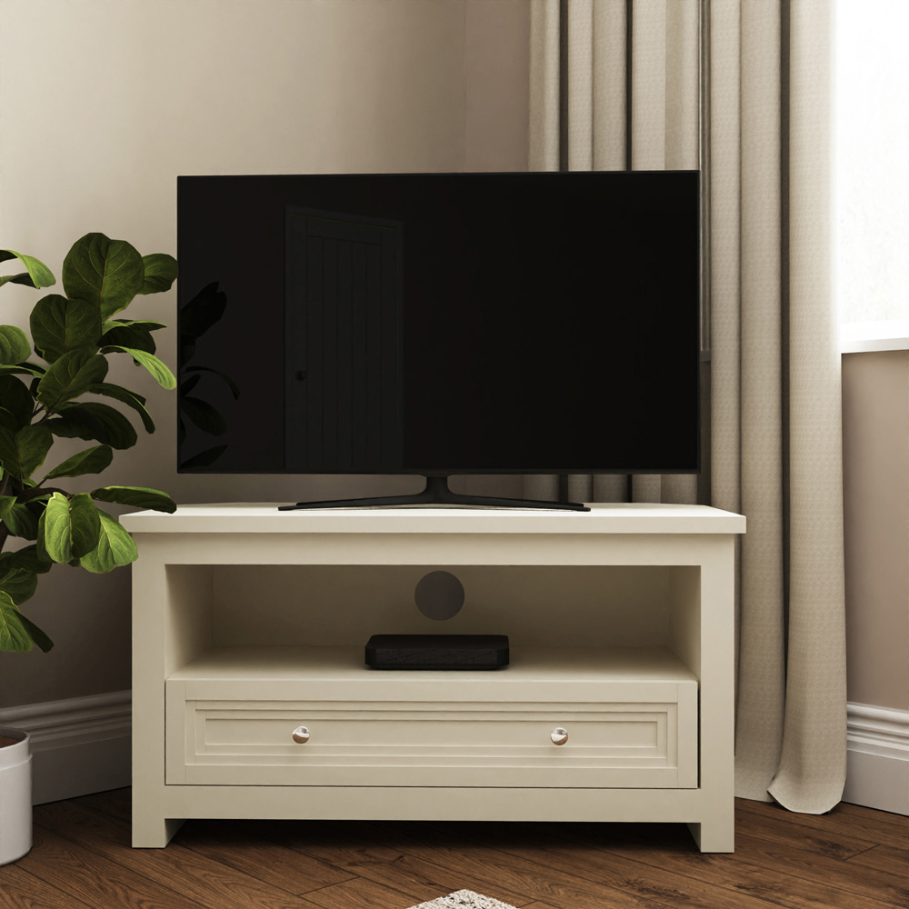 GFW Oakley Single Drawer Single Shelf Stone Corner TV Unit Image 7