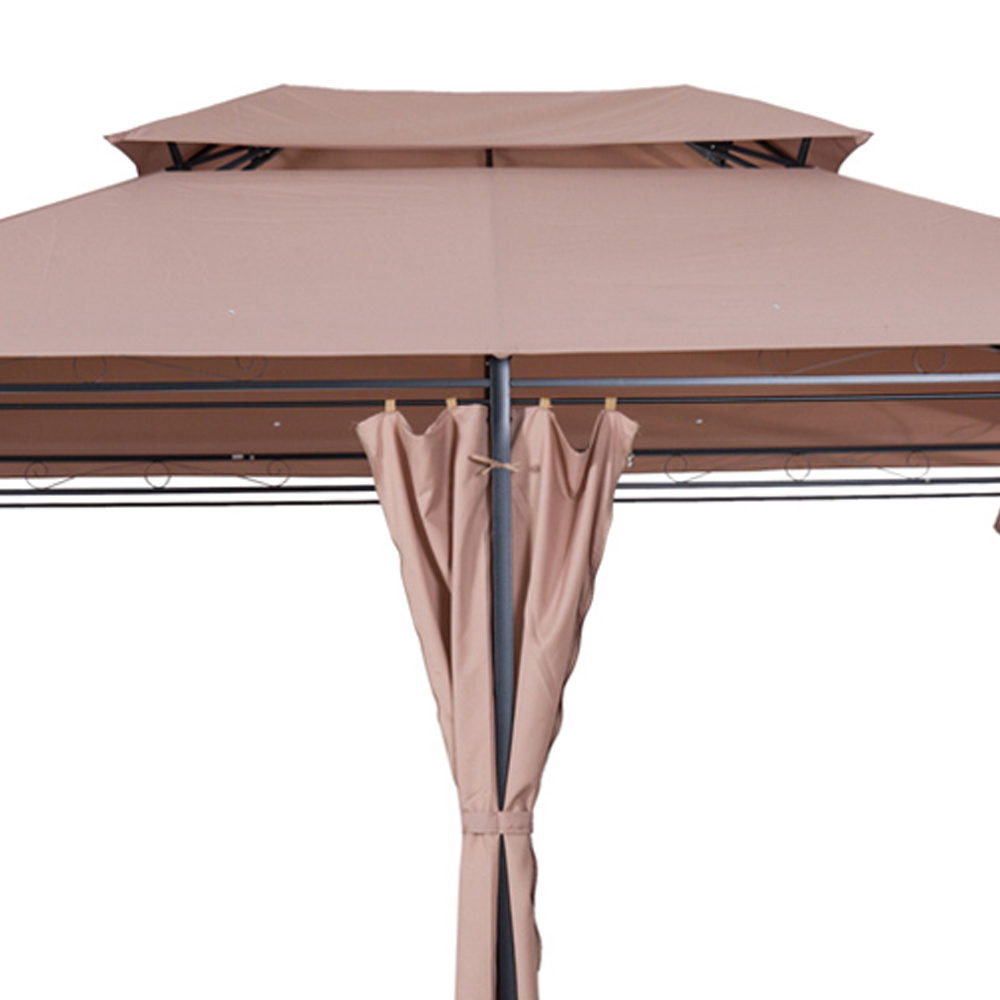 Outsunny 4 x 3m Brown Gazebo with Curtains Image 4