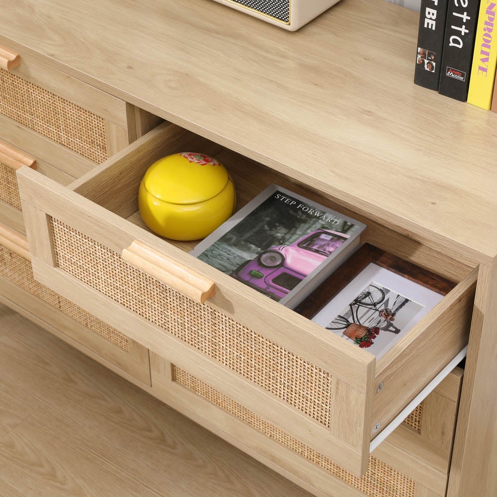FurnitureHMD 6 Drawer Natural Rattan Woven Front Wooden Chest of Drawers Image 4