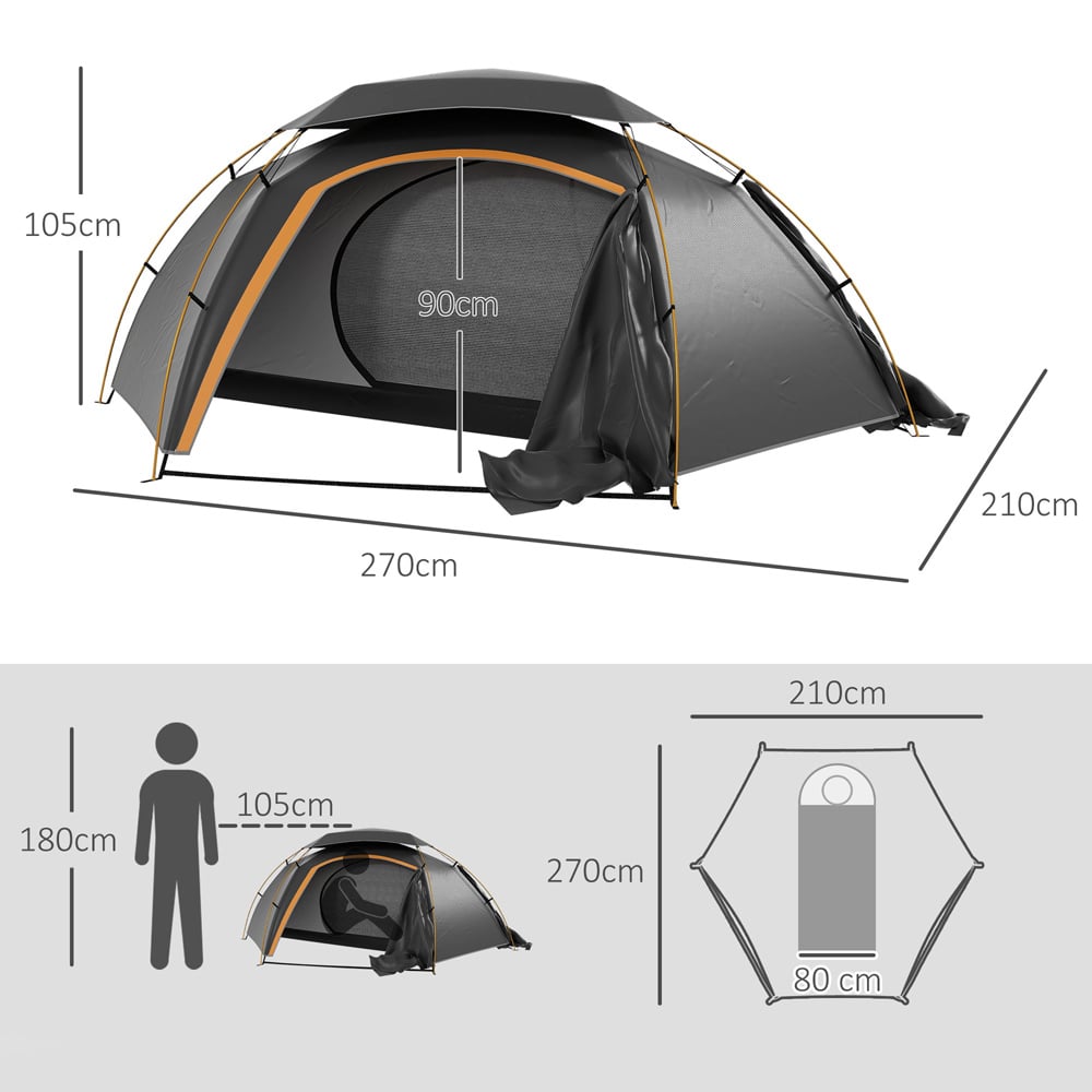Outsunny 1-2 Person Waterproof Dome Camping Tent Grey Image 7