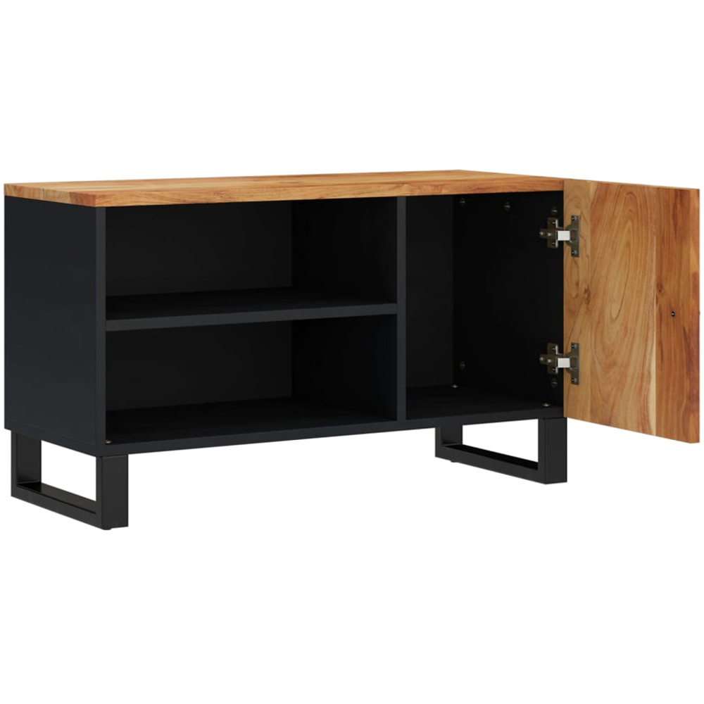 vidaXL Single Door 2 Shelf Brown Solid Acacia Wood TV Cabinet Image 4