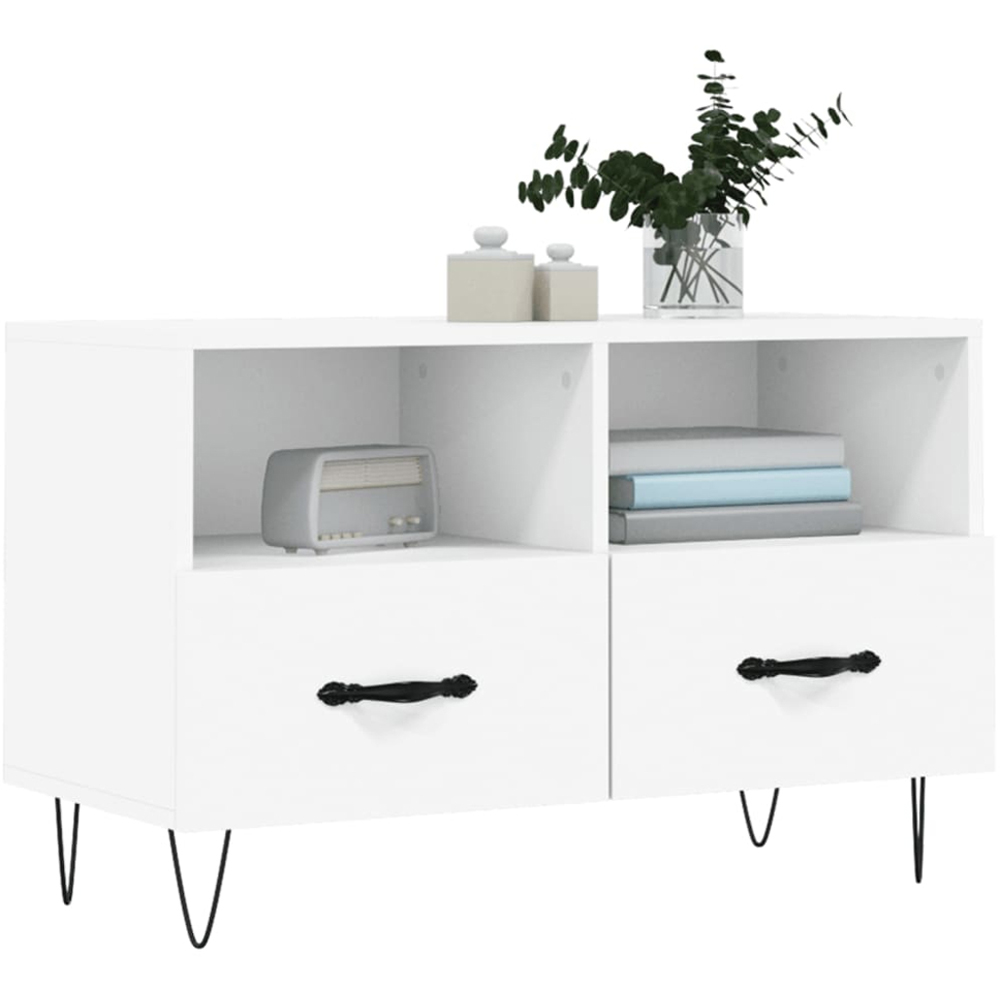 vidaXL 2 Drawer 2 Shelf White TV Cabinet Image 3