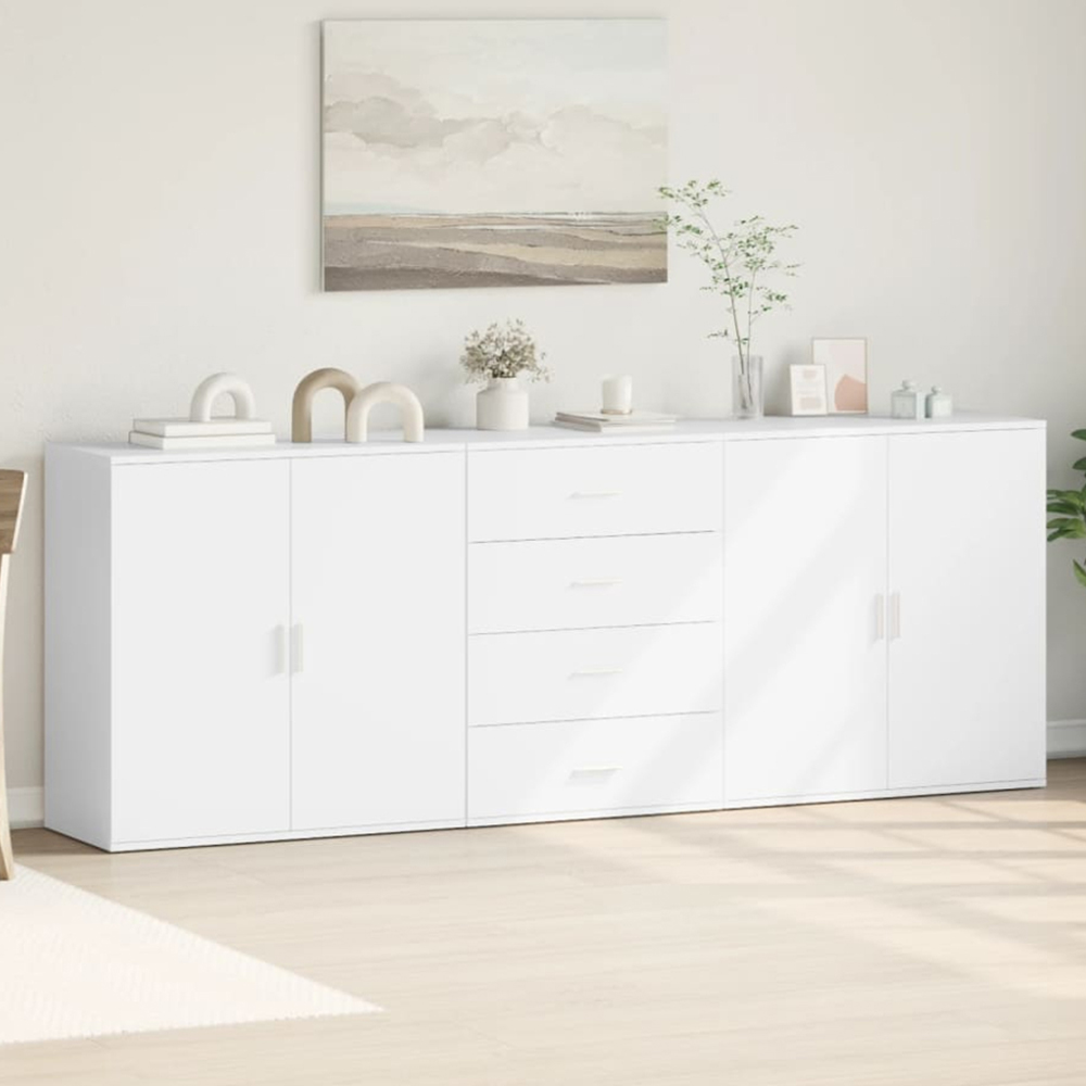vidaXL 4 Door 4 Drawer White Sideboard 3 Piece Image 1