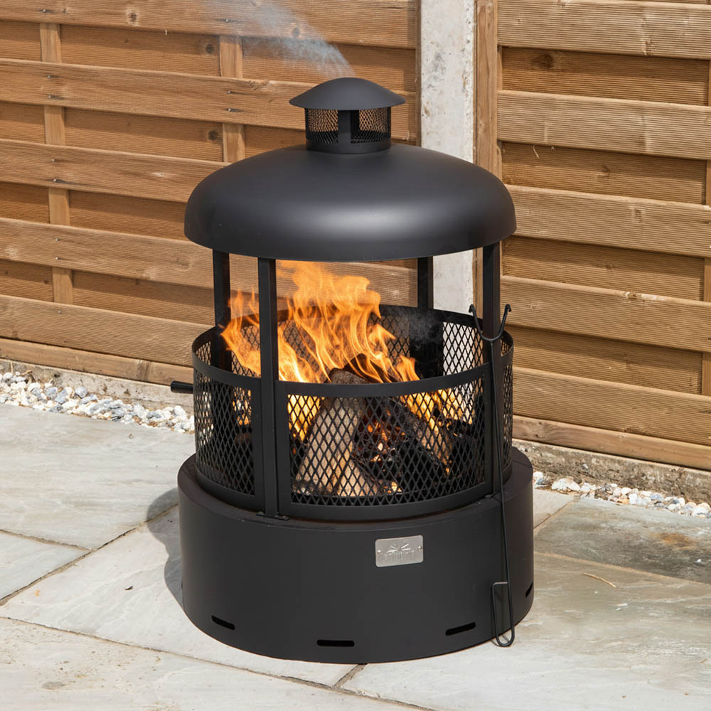 Samuel Alexander Black Steel Firedancer Chiminea Fire Pit with Fire Poker 80cm Image 4