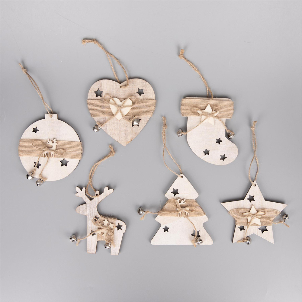 Shatchi 6 Piece Wooden Christmas Tree Ornament Set Image 2