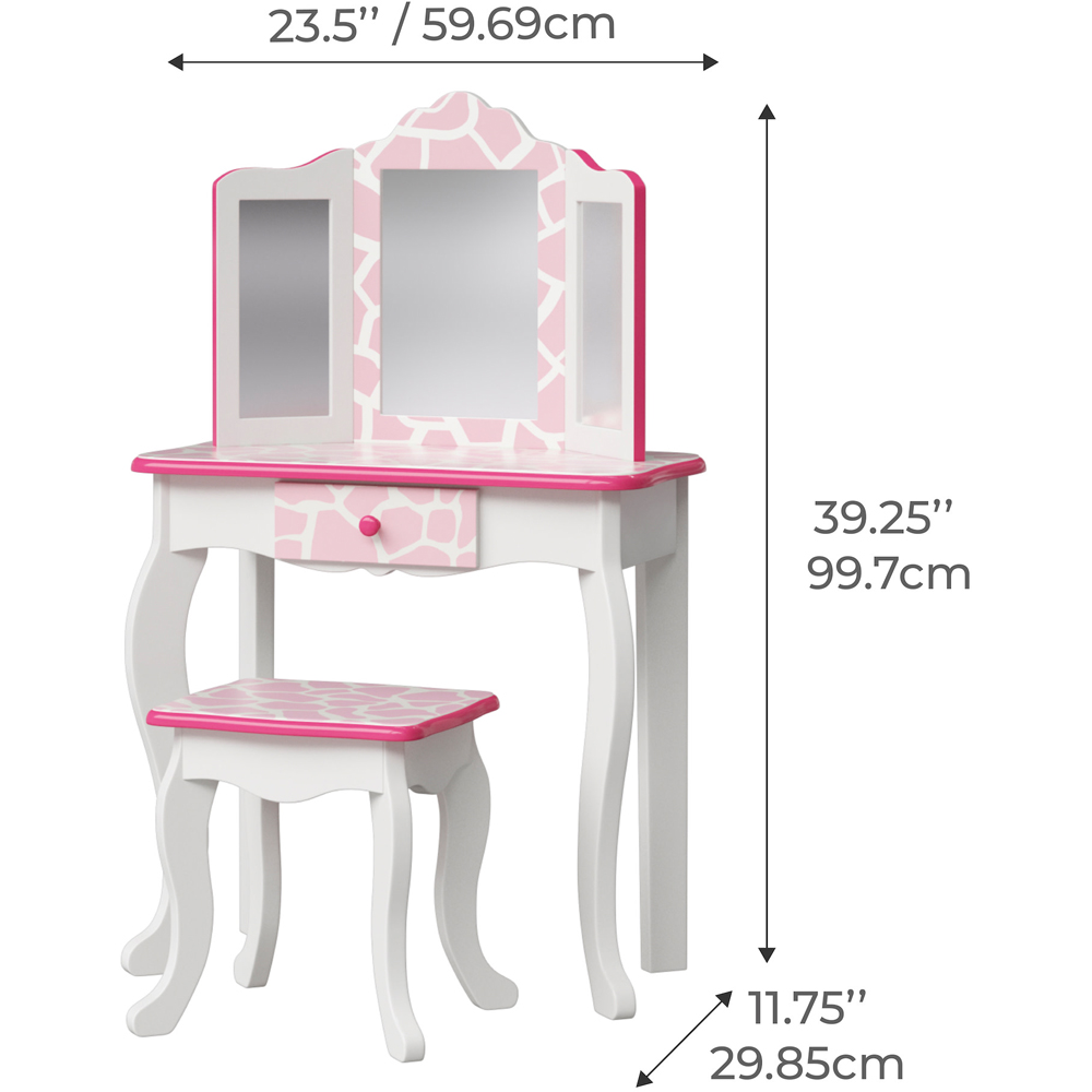 Teamson Kids Gisele Play Single Drawer Pink and White Giraffe Prints Toy Vanity Set Image 8