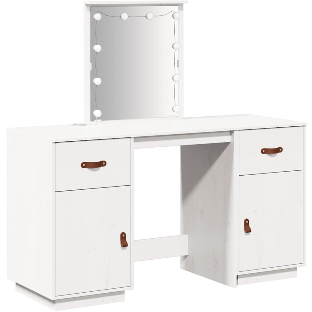vidaXL 2 Door 2 Drawer White Dressing Table Set with LED Mirror Image 2