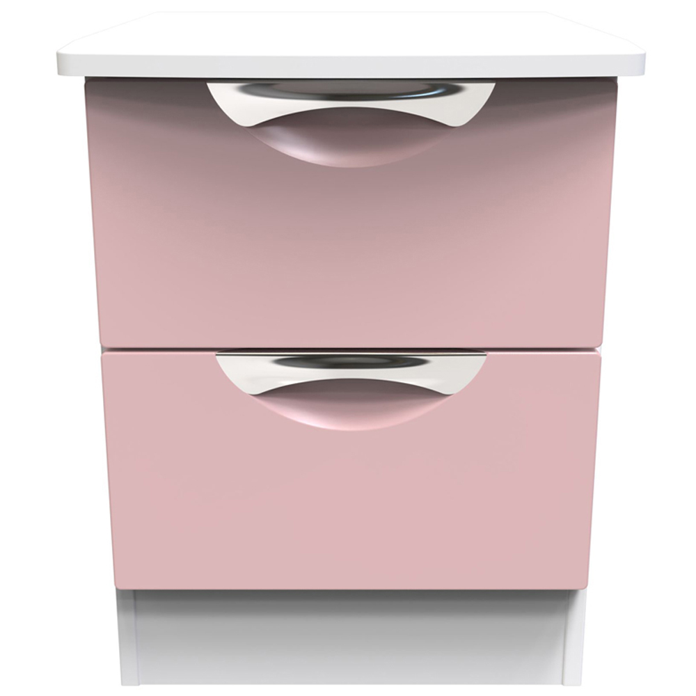 Crowndale Camden 2 Drawer Kobe Pink and White Compact Bedside Cabinet Ready Assembled Image 2