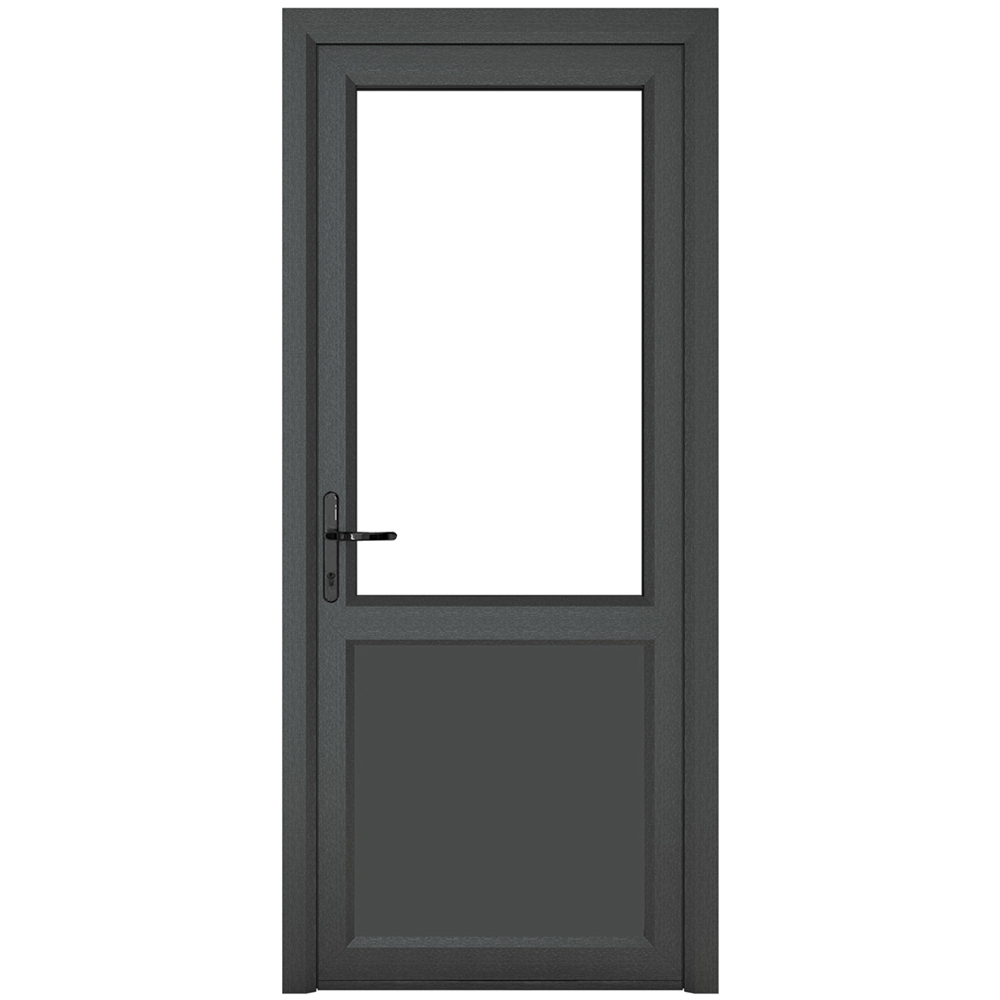 Crystal uPVC Double Glazed Grey White Door Half Glass Half panel Right hand Clear Glass 840x2090mm Image 1