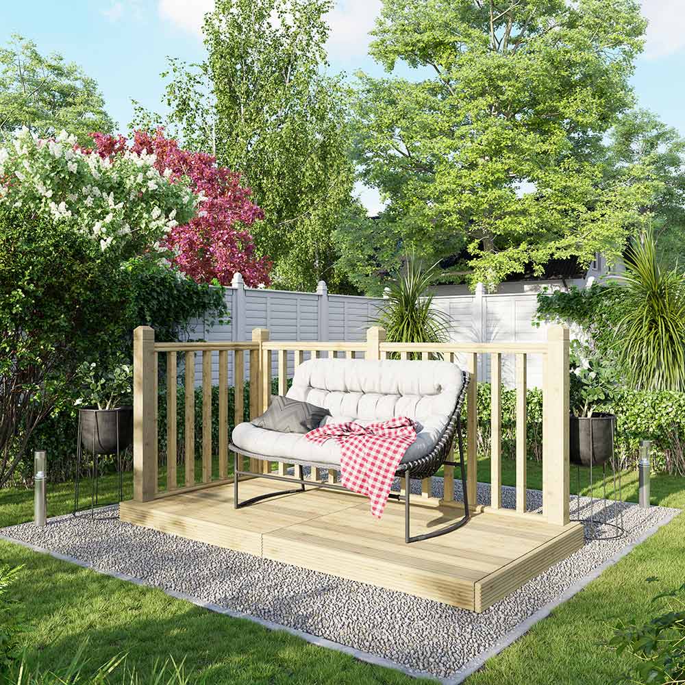 Power 4 x 8ft Timber Decking Kit With Handrails On 2 Sides Image 2