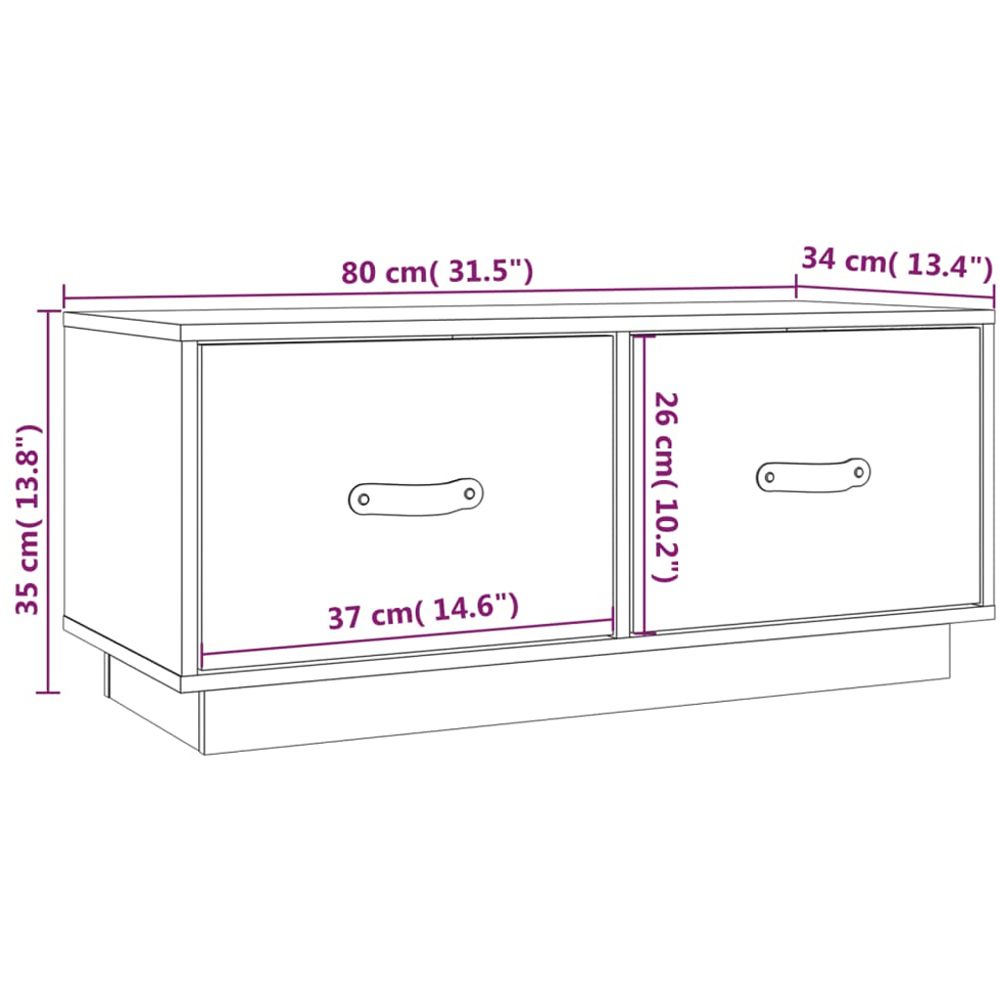 vidaXL 2 Drawer Honey Brown Solid Pine Wood TV Cabinet Image 9