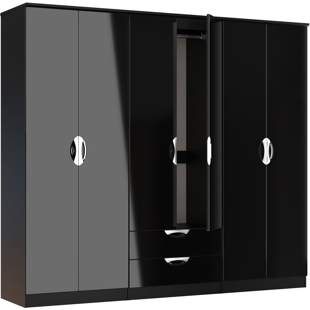 Crowndale Camden 6 Door 2 Drawer Black Gloss and Black Wardrobe Ready Assembled Image 4