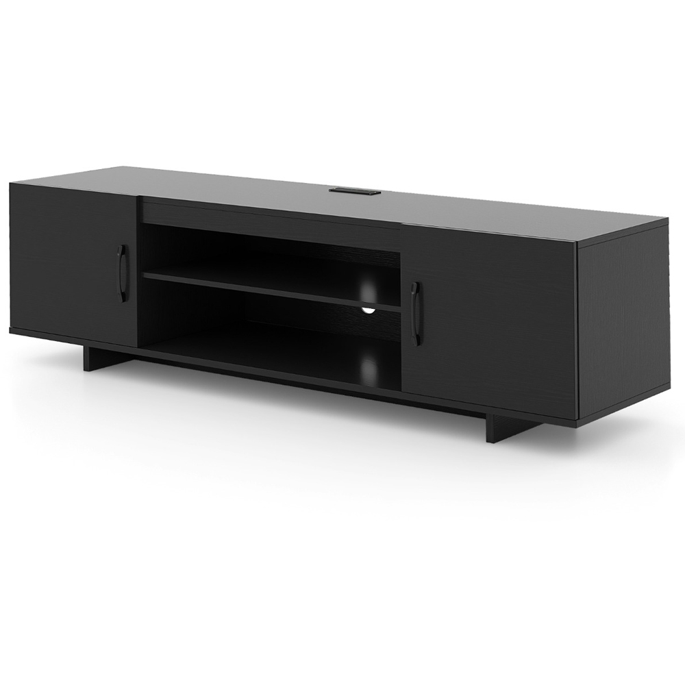 Costway 2 Door 2 Shelf Black TV Stand with Cable Holes and Power Outlet Image 2