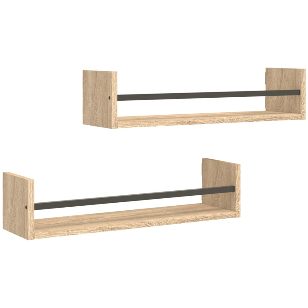 vidaXL 60 x 16 x 14cm Set of 2 Sonoma Oak Wall Shelf with Bars Image 1