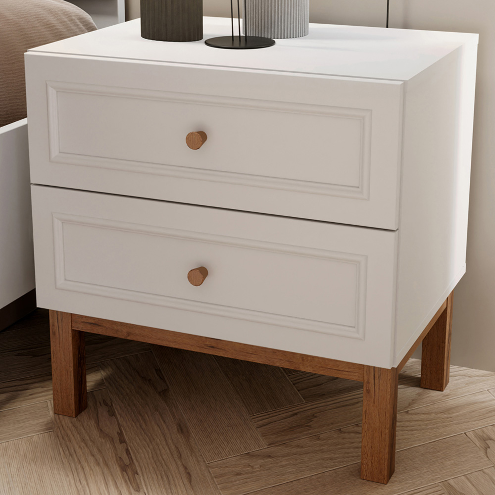 Florence Wensley 2 Drawer Light Grey and Oak Bedside Table Image 1