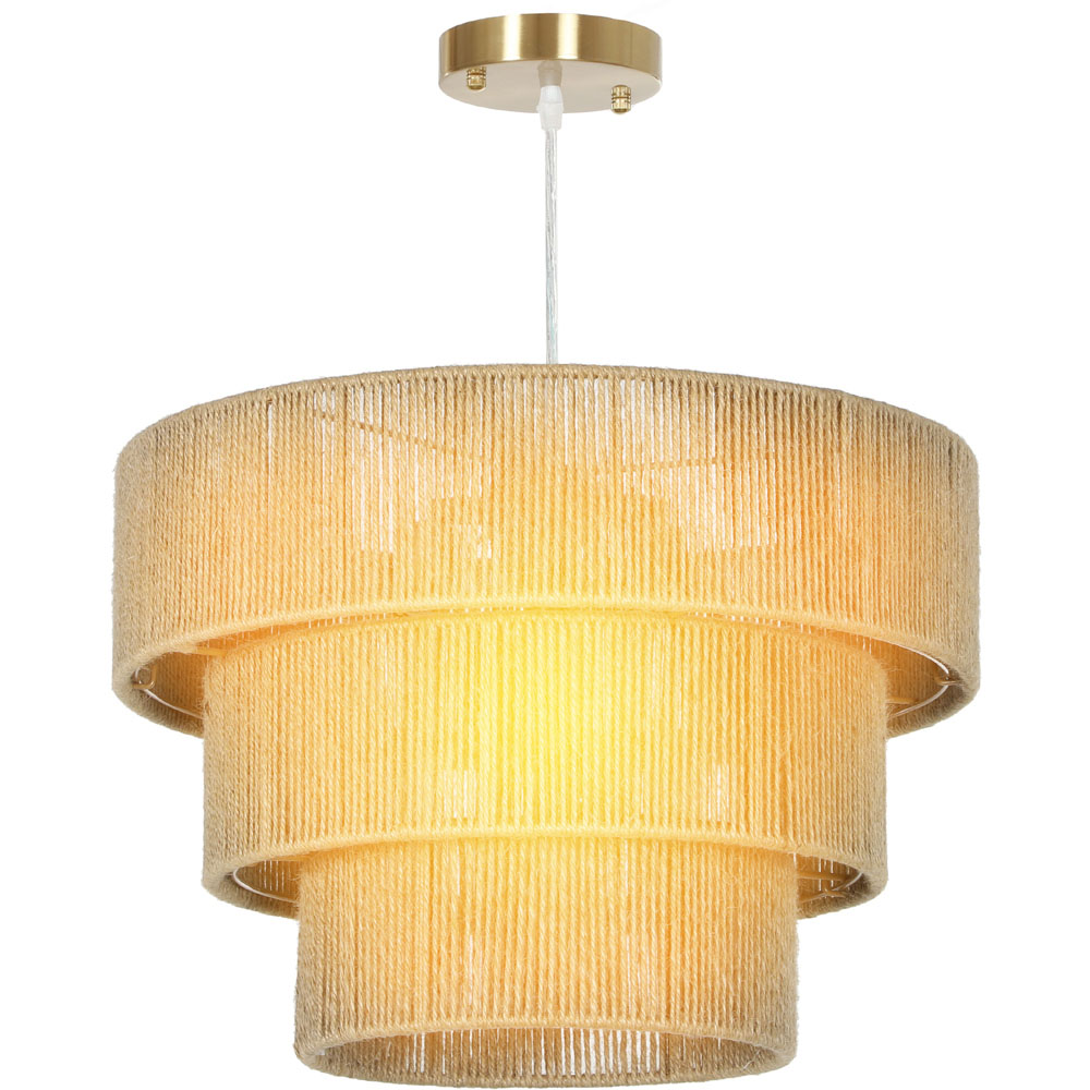 Portland Bohemian 3 Tier Light Brown Hemp Rope Pendant Light Image 1
