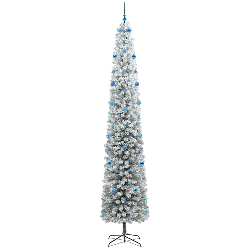 vidaXL 300 LED Pre-Lit Blue Baubles Green Artificial Snow Flocked Christmas Tree 10ft Image 4