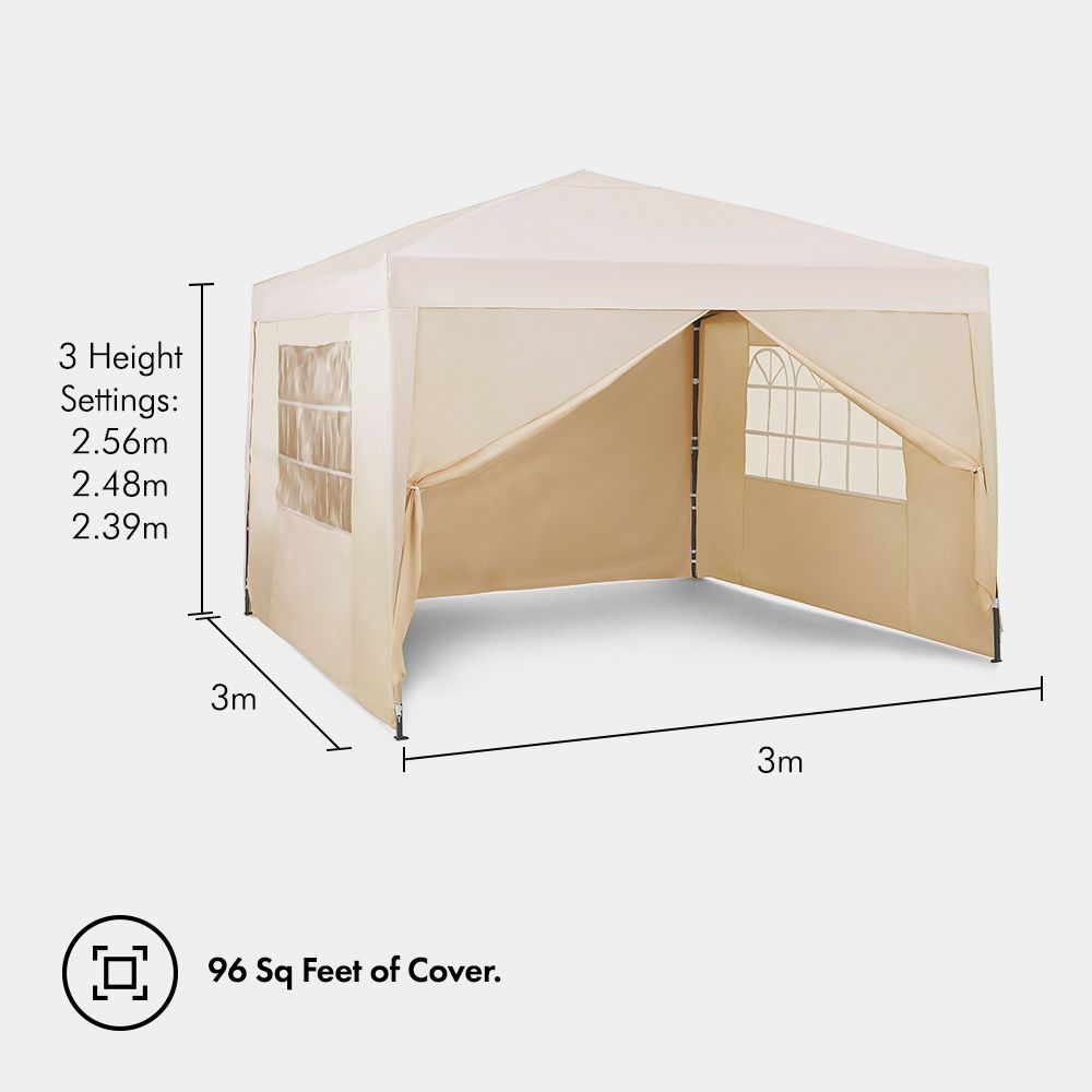 VonHaus 3 x 3m Cream Pop-up Gazebo with Removable Side Panel Image 8