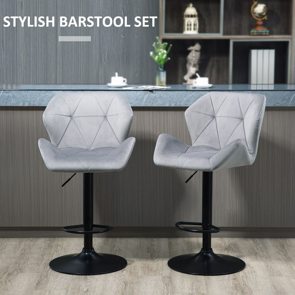 Portland Grey Luxurious Velvet Touch Bar Stool Set of 2 Image 4