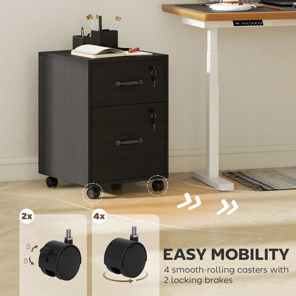Portland 2 Drawer Black Mobile Lockable Filing Cabinet with Keys  Image 6