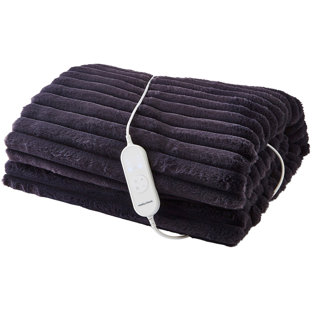 Morphy Richards Blue Flannel Fleece and Striped Faux Fur Heated Electric Throw 200 x 180cm Image 1