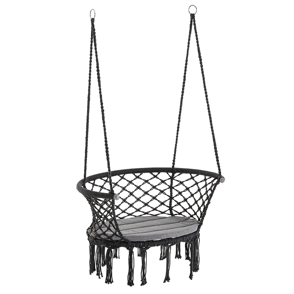 Outsunny Dark Grey Hanging Macrame Swing Chair Image 2