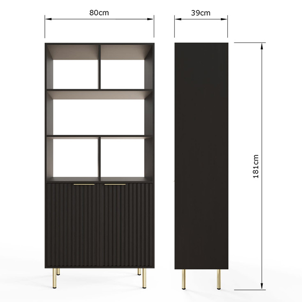GFW Nervata 2 Door 5 Shelf Black and Gold Ribbed Tall Shelving Unit Image 9